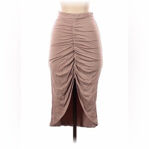 Privacy Please Ruched Brown Pencil Skirt